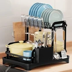 Richenad Large Rustproof Double Kitchen Countertop Dishwasher And Water Filter Set With 360° Rotating Nozzle, Dishwasher Above Kitchen Countertop Sink With Cup Holder, Utensil Holder (Black) -GENERIC Shop 51q7XA5DSPL. AC