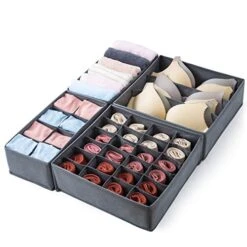 Qozary 4 Pack Foldable Drawer Organizers, Sock And Underwear Drawer Organizer Clothes, Desk Closet Fabric Organizer And Storage Drawer Dividers For Dresser Panties Underwear Bra Socks (Gray)