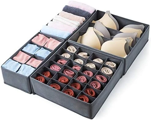 Qozary 4 Pack Foldable Drawer Organizers, Sock And Underwear Drawer Organizer Clothes, Desk Closet Fabric Organizer And Storage Drawer Dividers For Dresser Panties Underwear Bra Socks (Gray) 5 Qozary 4 Pack Foldable Drawer Organizers, Sock And Underwear Drawer Organizer Clothes, Desk Closet Fabric Organizer And Storage Drawer Dividers For Dresser Panties Underwear Bra Socks (Gray) - Image 5