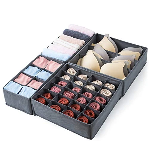 Qozary 4 Pack Foldable Drawer Organizers, Sock And Underwear Drawer Organizer Clothes, Desk Closet Fabric Organizer And Storage Drawer Dividers For Dresser Panties Underwear Bra Socks (Gray) 1 Qozary 4 Pack Foldable Drawer Organizers, Sock And Underwear Drawer Organizer Clothes, Desk Closet Fabric Organizer And Storage Drawer Dividers For Dresser Panties Underwear Bra Socks (Gray)