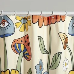 70s Retro Boho Floral Psychedelic Shower Curtain In Yellow Orange, Funky Mushrooms Flowers And Eyes Trippy Hippie Vintage Fabric Shower Curtain Set Cottage-core Abstract Aesthetic Bathroom Decor -GENERIC Shop 51r49ldxfML