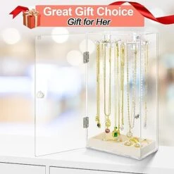 Acrylic Necklace Holder, Dustproof Jewelry Holder Organizer Stand, 24 Hooks Rotation Clear Necklaces Pendant Bracelets Storage Display Box With Removable Velvet Jewelry Tray For Earrings Rings -GENERIC Shop 51rB0YhtMgL