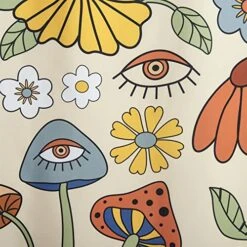 70s Retro Boho Floral Psychedelic Shower Curtain In Yellow Orange, Funky Mushrooms Flowers And Eyes Trippy Hippie Vintage Fabric Shower Curtain Set Cottage-core Abstract Aesthetic Bathroom Decor -GENERIC Shop 51rHdgfAcEL