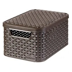 Curver Style 205839 Storage Box Rattan Look Size S With Second-Generation Lid Polypropylene