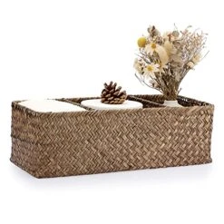 Sumnacon Bathroom Organize Basket, Seagrass Toilet Tank Basket With Section For Tissue Toilet Paper Towel Toiletries, Woven Storage Basket For Kitchen Toilet Tank Vanity Table Shelf Countertop, Coffee -GENERIC Shop 51rs5RcZBxL