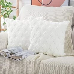 MADIZZ Set Of 2 Soft Plush Short Wool Velvet Decorative Throw Pillow Covers 18x18 Inch Beige Square Luxury Style Cushion Case Pillow Shell For Sofa Bedroom -GENERIC Shop 51s3I7rRZ3L. AC 2