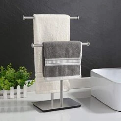 KES Hand Towel Stand For Bathroom Countertop Double-T Towel Holder Towel Rack With Square Base SUS304 Stainless Steel Brushed Finish, BTH209B-2