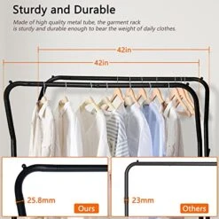 GIOTORENT Double Rod Clothes Rack With Wheels,42 Inch Portable Rolling Coat Rack,Freestanding All-Metal Garment Rack,for Hanging Clothes,Bags,Black -GENERIC Shop 51sk343ILML