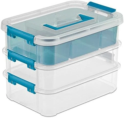Sterilite Convenient Small Home 3-Tiered Layer Stacking Carry Storage Box With Colored Accent Secure Latches, Clear (12 Pack) 7 Sterilite Convenient Small Home 3-Tiered Layer Stacking Carry Storage Box With Colored Accent Secure Latches, Clear (12 Pack) - Image 7