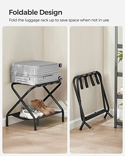 SONGMICS Luggage Racks, Set Of 2, Suitcase Stand With Fabric Storage Shelf, For Guest Room, Bedroom, Hotel, Foldable Steel Frame, Holds Up To 110 Lb, 27.2 X 15 X 20.5 Inches, Black URLR002B02 4 SONGMICS Luggage Racks, Set Of 2, Suitcase Stand With Fabric Storage Shelf, For Guest Room, Bedroom, Hotel, Foldable Steel Frame, Holds Up To 110 Lb, 27.2 X 15 X 20.5 Inches, Black URLR002B02 - Image 4