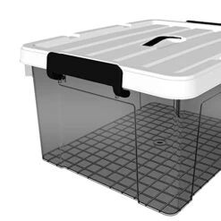 Cetomo 15L*4 Plastic Storage Box, Tote Box,Organizing Container With Durable Lid And Secure Latching Buckles, Stackable And Nestable, 4Pack, Transparent Black With Black Buckle -GENERIC Shop 51tCSQnDPbL