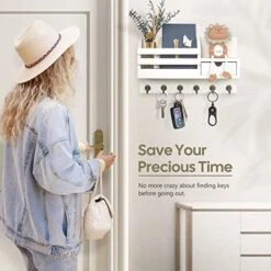 FifthQuarter Key And Mail Holder For Wall, Mail Organizer Wall Mount With 6 Hooks And Storage Drawer, Easy Installation Key Rack For Entryway And Home Decor (A-White) -GENERIC Shop 51tFaW3pnzL