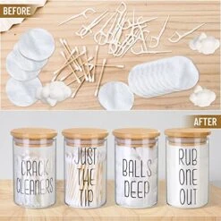 4 Pack Qtip Holder Glass Dispenser With Bamboo Lids For Bathroom Organization, Apothecary Jars For Cotton Ball Holder And Bathroom Canister Storage Great For Cotton Swabs, Balls, Floss, Bathroom Décor -GENERIC Shop 51tRJYLGk1L