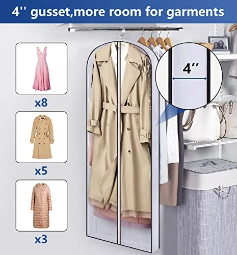 AOODA 65" Long Dress Garment Bags For Closet Storage, 4" Gusseted Clear Hanging Clothes Cover For Gowns, Coats (3 Packs) 2 AOODA 65" Long Dress Garment Bags For Closet Storage, 4" Gusseted Clear Hanging Clothes Cover For Gowns, Coats (3 Packs) - Image 2