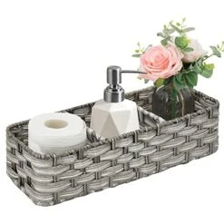Bathroom Toilet Paper Basket, Natural Woven Wicker Toilet Tank Top Basket, Toilet Paper Holder Woven Basket 3 Section, Bathroom Storage Basket Bin Organizer, Toilet Tank Tray For Bathroom, Living Room
