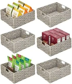 MDesign Hyacinth Braided Woven Kitchen Basket Bin With Built-in Handles For Organizing Kitchen Pantry, Cabinet, Cupboard, Countertop, Shelves - Holds Food, Drinks, Snacks - 6 Pack - Natural/Tan -GENERIC Shop 51taBrElegL. AC