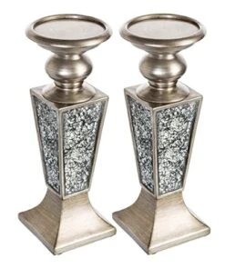 Creative Scents Schonwerk Pillar Candle Holder Set Of 2- Crackled Mosaic Design- Home Coffee Table Decor Decorations Centerpiece For Dining/Living Room- Best Wedding Gift (Silver) -GENERIC Shop 51tk19UuI8L