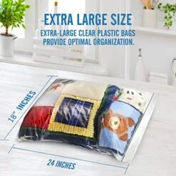[ 24 COUNT ]-- 3 MILL THICK. PLASTIC BAGS - X-Large Plastic Bags Zipper Top - 5 Gallon Bags 18" X 24", Extra Large Storage Bags For Clothes, Travel, Moving, Storage, Large Reusable Freezer Bag, BPA-Free, 3 Mil Thick Heavy Duty Clear Plastic