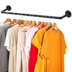ERYTLLY Industrial Pipe Clothes Rack 36.2”,Multi-purpose Wall Mounted Iron Garment Rod,Heavy Duty Detachable Hanging Clothes Rack For Closet Rod,Black