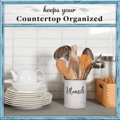 Home Acre Designs Kitchen Utensil Holder Utensil Crocks Countertop Organizer Vintage Farmhouse Kitchen Decor Caddy For Utensils, Utensil Holder Stainless Steel Rim White -GENERIC Shop 51tvxKBkSbL