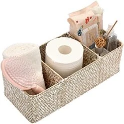 Sumnacon Bathroom Organize Basket, Seagrass Toilet Tank Basket With Section For Tissue Toilet Paper Towel Toiletries, Woven Storage Basket For Kitchen Toilet Tank Vanity Table Shelf Countertop, Coffee -GENERIC Shop 51twZvCdLJL. AC