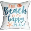 DECOPOW Embroidered The Beach Is My Happy Place Throw Pillow Cover,Square 18 Inches Decorative Canvas Pillow Cover With The Beach Is My Happy Place Pattern,Cover Only