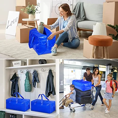 8-Pack Extra Large Moving Bags, Heavy Duty Storage Bags W/Strong Handle & Zippers, Storage Tote For Space Saving, Alternative To Moving Boxes, Bags For Clothing Dorm Travel Packing Supplies (Blue) 7 8-Pack Extra Large Moving Bags, Heavy Duty Storage Bags W/Strong Handle & Zippers, Storage Tote For Space Saving, Alternative To Moving Boxes, Bags For Clothing Dorm Travel Packing Supplies (Blue) - Image 7