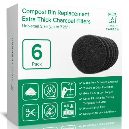 2 Years Supply Extra Thick Filters For Kitchen Compost Bins - Longer Lasting Activated Charcoal - Universal Size Fits ALL Compost Bins Up To 7.25" Filter Size - Replacement Set Of 6 (by Simply Carbon) 1 2 Years Supply Extra Thick Filters For Kitchen Compost Bins - Longer Lasting Activated Charcoal - Universal Size Fits ALL Compost Bins Up To 7.25" Filter Size - Replacement Set Of 6 (by Simply Carbon)
