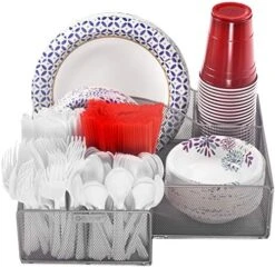 ELTOW Countertop Silverware Caddy W/Handle, 8 Compartment Paper Plate & Cutlery Caddy For Plates, Bowls, Forks, Spoons, Knives, Napkins, Flatware & Utensil Holder For Party, Picnic, Home, RV - Black -GENERIC Shop 51uyvBthA3L. AC