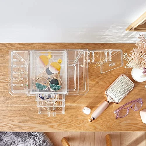 Beautify Clear Acrylic Jewelry Organizer Chest/Makeup Storage Box With 6 Drawers & Hanging Necklace Holder - Clear 3 Beautify Clear Acrylic Jewelry Organizer Chest/Makeup Storage Box With 6 Drawers & Hanging Necklace Holder - Clear - Image 3