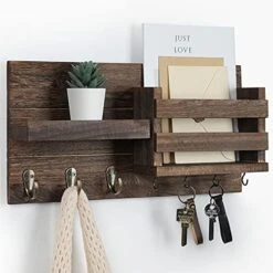 Lwenki Mail Organizer For Wall Mount – Key Holder With Shelf Includes Letter Holder And Hooks For Coats, Dog Leashes – Rustic Wood With Flush Mounting Hardware (16.5” X 8.7” X 3.5”) -GENERIC Shop 51v9GsVc4vS. AC