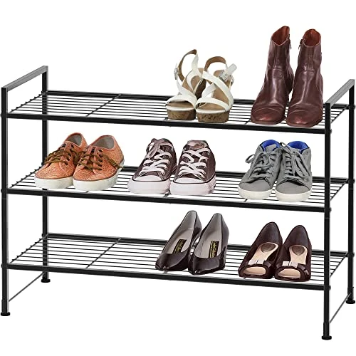 Simple Houseware 3-Tier Stackable Shoe Rack Storage Shelf, Black 2 Simple Houseware 3-Tier Stackable Shoe Rack Storage Shelf, Black - Image 2
