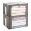 FLAHOLD 2 Pack Clothes Storage Bags, Foldable Linen Cloth Steel Frame Storage Box With Clear Window & Reinforced Handles For Bedding, Blankets, Pillows, Toys, Books(Grey, 24L, 2PCS)