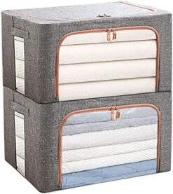 FLAHOLD 2 Pack Clothes Storage Bags, Foldable Linen Cloth Steel Frame Storage Box With Clear Window & Reinforced Handles For Bedding, Blankets, Pillows, Toys, Books(Grey, 24L, 2PCS) 17 FLAHOLD 2 Pack Clothes Storage Bags, Foldable Linen Cloth Steel Frame Storage Box With Clear Window & Reinforced Handles For Bedding, Blankets, Pillows, Toys, Books(Grey, 24L, 2PCS) -GENERIC Shop 51vYOiOGrqL. AC 1