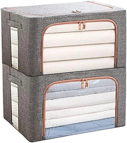 FLAHOLD 2 Pack Clothes Storage Bags, Foldable Linen Cloth Steel Frame Storage Box With Clear Window & Reinforced Handles For Bedding, Blankets, Pillows, Toys, Books(Grey, 24L, 2PCS) 7 FLAHOLD 2 Pack Clothes Storage Bags, Foldable Linen Cloth Steel Frame Storage Box With Clear Window & Reinforced Handles For Bedding, Blankets, Pillows, Toys, Books(Grey, 24L, 2PCS) - Image 7