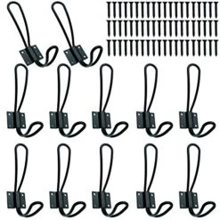 Rustic Entryway Hooks-12 Pack Farmhouse Hooks With Metal Screws Included,Black Decorative Wall Mounted Rustic Coat Hooks Rack, Double Vintage Organizer Hanging Wire Hook Clothes Hanger…