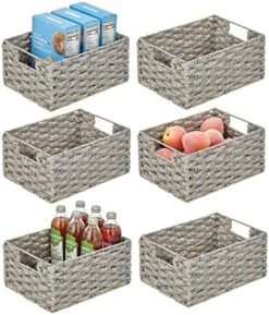 MDesign Hyacinth Braided Woven Kitchen Basket Bin With Built-in Handles For Organizing Kitchen Pantry, Cabinet, Cupboard, Countertop, Shelves - Holds Food, Drinks, Snacks - 6 Pack - Natural/Tan -GENERIC Shop 51w1vL9NO2L. AC