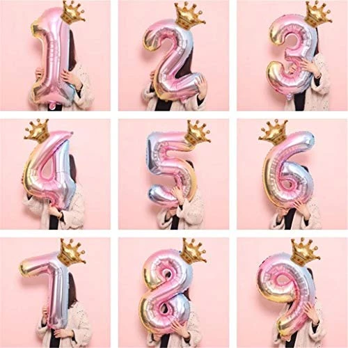 Ntpwenla Aluminum Film 32 Inch Digital Crown Foil Number Balloons Gradient Color Digital Balloon,Baby Birthday Shower Wedding Anniversary Balloon (1) 1 Ntpwenla Aluminum Film 32 Inch Digital Crown Foil Number Balloons Gradient Color Digital Balloon,Baby Birthday Shower Wedding Anniversary Balloon (1)