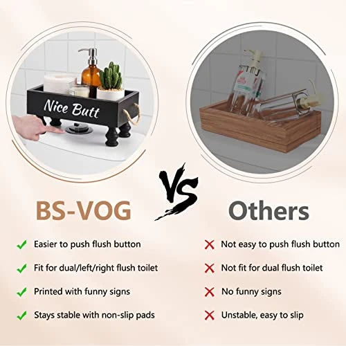 BS-VOG Bathroom Decor Box, Raised Wood Toilet Tank Basket For Toilet Paper With Funny Signs On 2 Sides For Back Of Toilet, Farmhouse Tank Topper Storage Organizer Tray For Rustic Home Decor (Black) 1 BS-VOG Bathroom Decor Box, Raised Wood Toilet Tank Basket For Toilet Paper With Funny Signs On 2 Sides For Back Of Toilet, Farmhouse Tank Topper Storage Organizer Tray For Rustic Home Decor (Black)