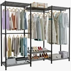 Ulif E5 Freestanding Garment Rack, Metal Heavy-Duty 3 Rows Closet Organizer And Storage System With 6 Adjustable Shelves And 4 Clothes Hanger Rods, Max Load 780LBS, 67.9" W X 14.5" D X 77.1" H, Black -GENERIC Shop 51wskxQw29L. AC