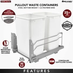 Rev-A-Shelf 53WC-1835SCDM-217 Double 35 Quart Pull-Out Under Mount Kitchen Waste Container Trash Cans With Soft-Close Slides, Silver 14 Rev-A-Shelf 53WC-1835SCDM-217 Double 35 Quart Pull-Out Under Mount Kitchen Waste Container Trash Cans With Soft-Close Slides, Silver -GENERIC Shop 51x0hNmnqIL
