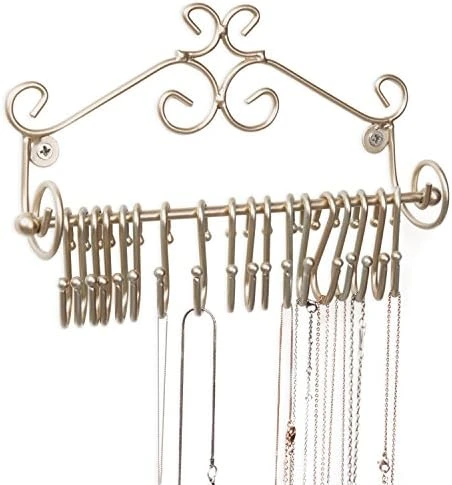 MyGift Jewelry Organizer - Wall Mounted Black Metal Scrollwork Design Necklace Holder Jewelry Display Storage Rack With 20 Hanging S-Hooks 8 MyGift Jewelry Organizer - Wall Mounted Black Metal Scrollwork Design Necklace Holder Jewelry Display Storage Rack With 20 Hanging S-Hooks - Image 8