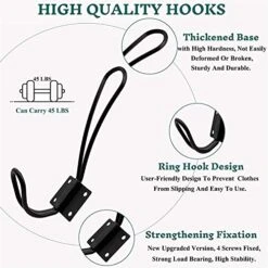 Rustic Entryway Hooks-12 Pack Farmhouse Hooks With Metal Screws Included,Black Decorative Wall Mounted Rustic Coat Hooks Rack, Double Vintage Organizer Hanging Wire Hook Clothes Hanger… -GENERIC Shop 51xHUsCaWlL