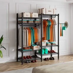 PUNION Clothing Rack 7 Tiers Heavy Duty Clothes Rack With 2 Hanging Rods, Wire Garment Racks For Hanging Clothes, Large Portable Metal Wardrobe Clothes, 48"L X 16"W X 71"H, Max Load 620lbs Black, GR7E 8 PUNION Clothing Rack 7 Tiers Heavy Duty Clothes Rack With 2 Hanging Rods, Wire Garment Racks For Hanging Clothes, Large Portable Metal Wardrobe Clothes, 48"L X 16"W X 71"H, Max Load 620lbs Black, GR7E -GENERIC Shop 51xeujQWW7L