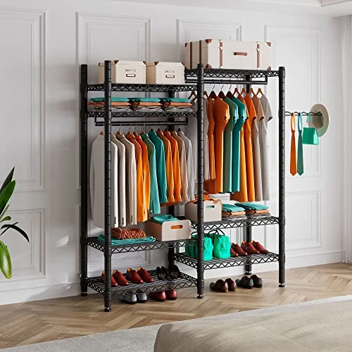 PUNION Clothing Rack 7 Tiers Heavy Duty Clothes Rack With 2 Hanging Rods, Wire Garment Racks For Hanging Clothes, Large Portable Metal Wardrobe Clothes, 48"L X 16"W X 71"H, Max Load 620lbs Black, GR7E 3 PUNION Clothing Rack 7 Tiers Heavy Duty Clothes Rack With 2 Hanging Rods, Wire Garment Racks For Hanging Clothes, Large Portable Metal Wardrobe Clothes, 48"L X 16"W X 71"H, Max Load 620lbs Black, GR7E - Image 3