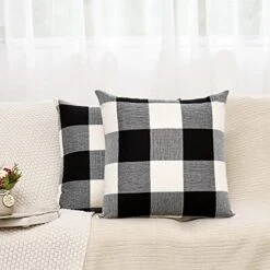 Tosewever Set Of 2 Buffalo Check Plaid Pillow Covers Farmhouse Rustic Pillow Cases, Cotton Linen Throw Pillow Covers Cushion Case For Home Decor Car Bed Sofa Couch (18" X 18", 2 Pack Black & White) -GENERIC Shop 51yDftmgqWS