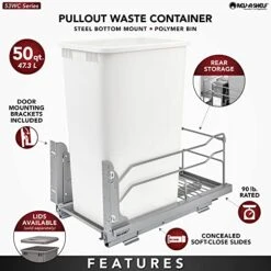 Rev-A-Shelf 53WC-1550SCDM-117 Single 50-Quart Kitchen Base Cabinet Pull Out Waste Container Trash Can With Soft-Close Slides, Silver 14 Rev-A-Shelf 53WC-1550SCDM-117 Single 50-Quart Kitchen Base Cabinet Pull Out Waste Container Trash Can With Soft-Close Slides, Silver -GENERIC Shop 51yEjjdWh9L