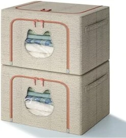 MOHOPE Stackable Clothing Storage Bin, 2 Pack 66L Cationic Fabric Metal Frame Foldable Closet Organizer With Durable Handle Storage Containers For Thick Fabric Blankets, Comforters, Clothes, Bedding -GENERIC Shop 51yPffazZSL. AC