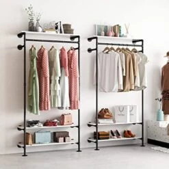 Smlttel Industrial Pipe Clothing Racks With White Shelves, Wall Mounted Clothes Rack For Hanging Rods，Heavy Duty Black Clothing Racks With Three Shelves Retail Display Garment Rack For Home -GENERIC Shop 51yWdrb12FL