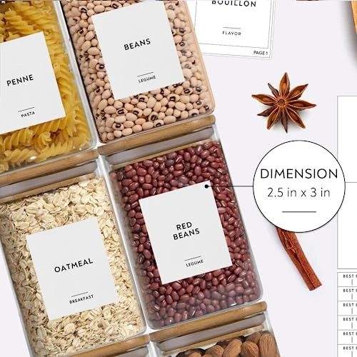 351 Ultimate Pantry Label Set, Black Text On White Vinyl Waterproof Label Sticker With Removable Adhesive- Fits On Round, Square And Rectangle Jars - Organize Pasta, Baking, Legume And Grain 2 351 Ultimate Pantry Label Set, Black Text On White Vinyl Waterproof Label Sticker With Removable Adhesive- Fits On Round, Square And Rectangle Jars - Organize Pasta, Baking, Legume And Grain - Image 2